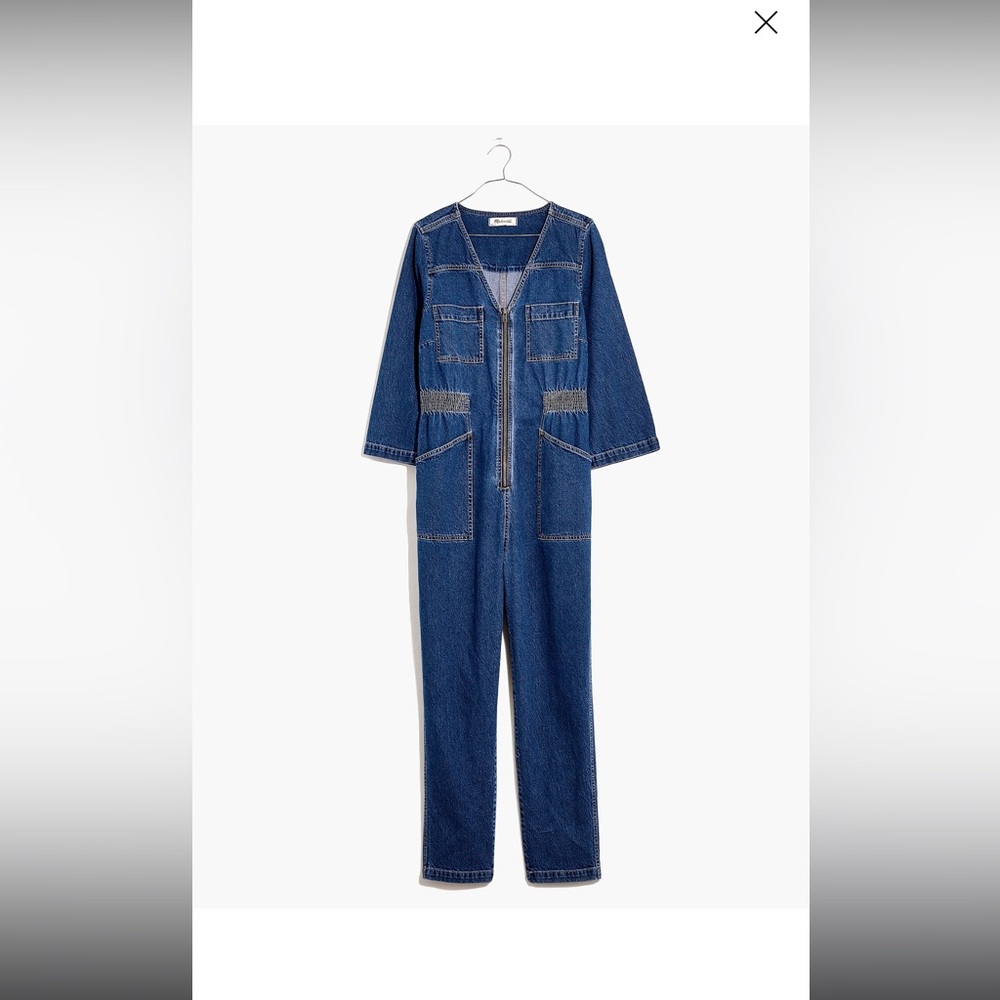 Denim Patch Pocket Coverall Jumpsuit in Amfield Wash size 23